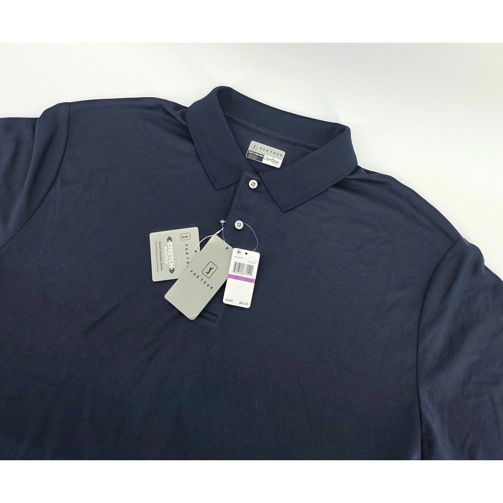 PGA TOUR Airflux Golf Polo Shirt Athletic Size 2XLT Mens Navy Blue NWT